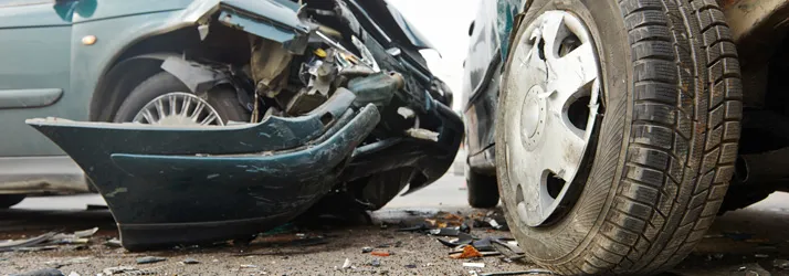 Damaged vehicles after a car accident